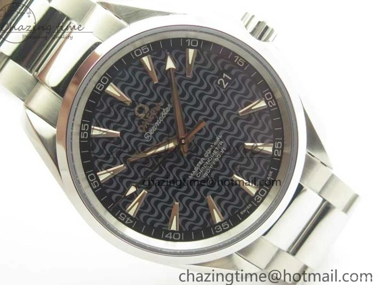 0524 FlexibleFit Aqua Terra 150M SS VSF 1:1 Best Edition Black Wave Textured Dial RG Hand on SS Bracelet A8500 Super Clone 8032